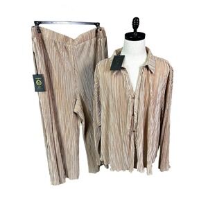 Kathy Ireland Womens Size‎ 3X Wide Leg Pants & Top Set - Mini pleated Rose NWT